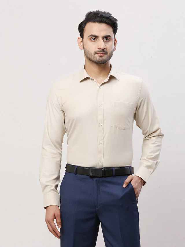 Park Avenue Men Brown Self Design Slim Fit Polyester Blend Formal Shirt