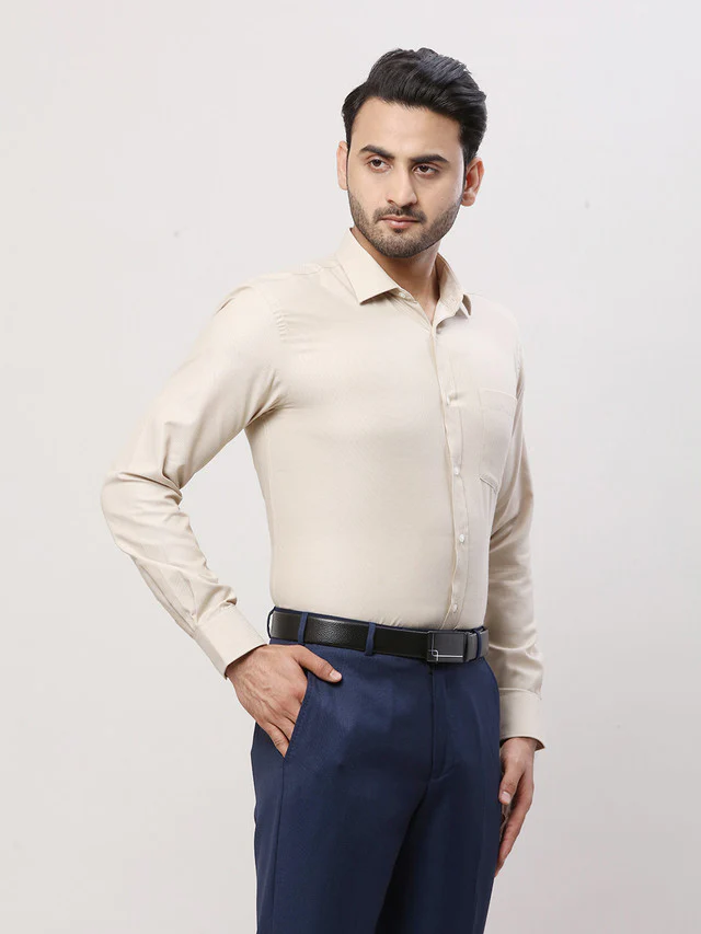 Park Avenue Men Brown Self Design Slim Fit Polyester Blend Formal Shirt - Image 2