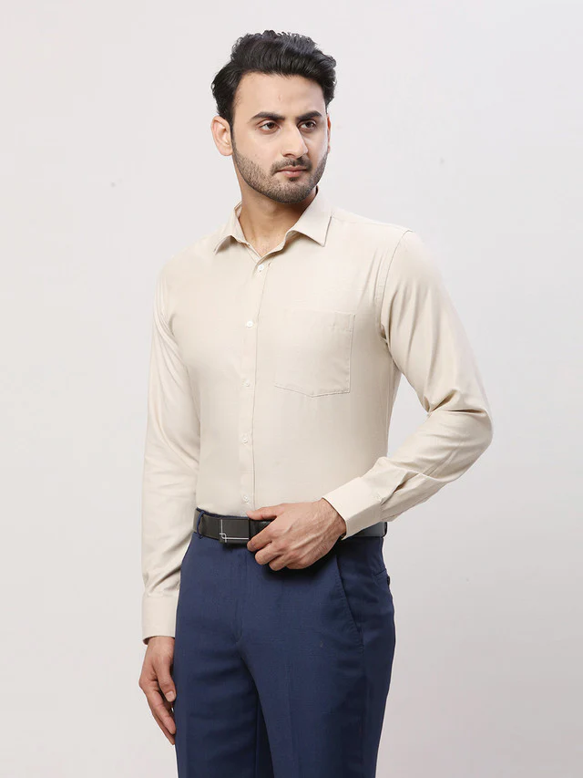 Park Avenue Men Brown Self Design Slim Fit Polyester Blend Formal Shirt - Image 3