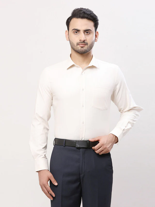 Park Avenue Men Brown Self Design Slim Fit Polyester Blend Formal Shirt