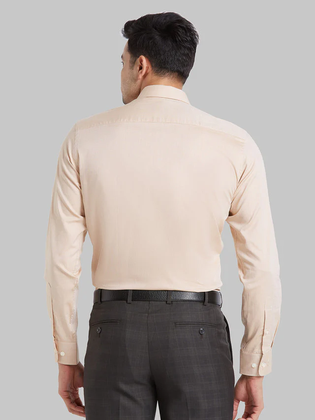 Park Avenue Men Beige Solid Regular Fit Full Sleeve Semi Cut Away Collar Shirt - Image 4