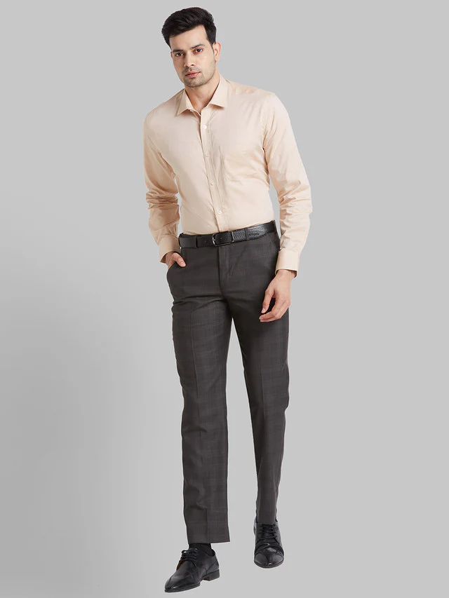 Park Avenue Men Beige Solid Regular Fit Full Sleeve Semi Cut Away Collar Shirt - Image 5