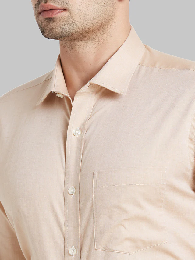 Park Avenue Men Beige Solid Regular Fit Full Sleeve Semi Cut Away Collar Shirt - Image 6