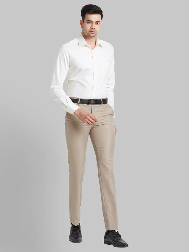 Park Avenue Men Beige Solid Super Slim Fit Trouser - Image 5