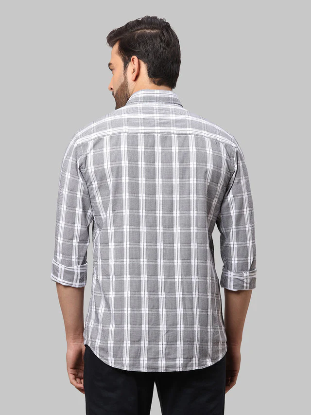 Park Avenue Men Grey Checkered Slim Fit Cotton Casual Shirt - Image 4