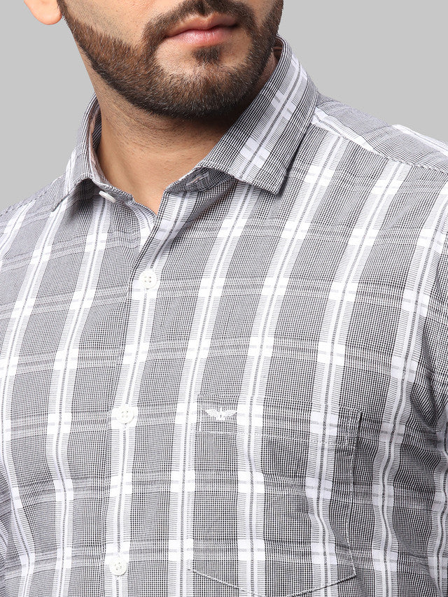 Park Avenue Men Grey Checkered Slim Fit Cotton Casual Shirt - Image 6