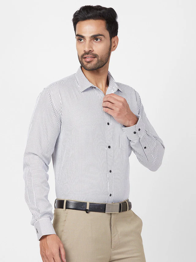 Park Avenue Men White Checkered Slim Fit Polyester Blend Formal Shirt - Image 2
