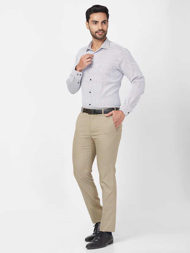Park Avenue Men White Checkered Slim Fit Polyester Blend Formal Shirt - Image 6