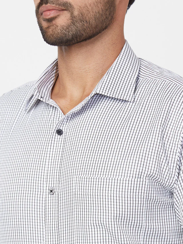 Park Avenue Men White Checkered Slim Fit Polyester Blend Formal Shirt - Image 7
