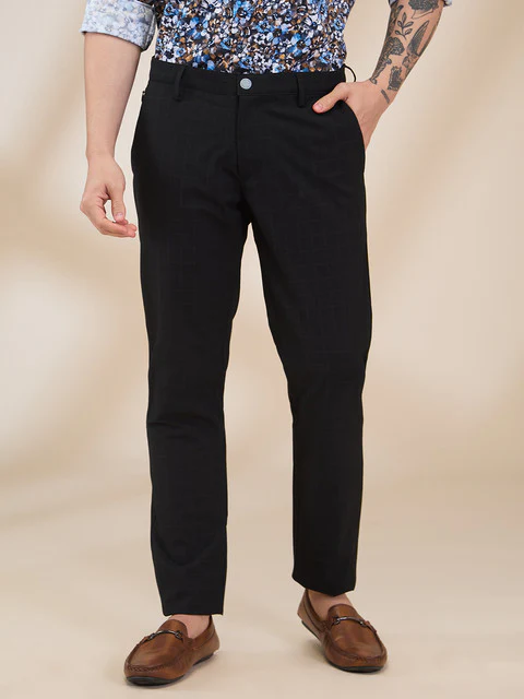 Park Avenue Men Black Checks Commutech Fit Polyester Blend Trouser