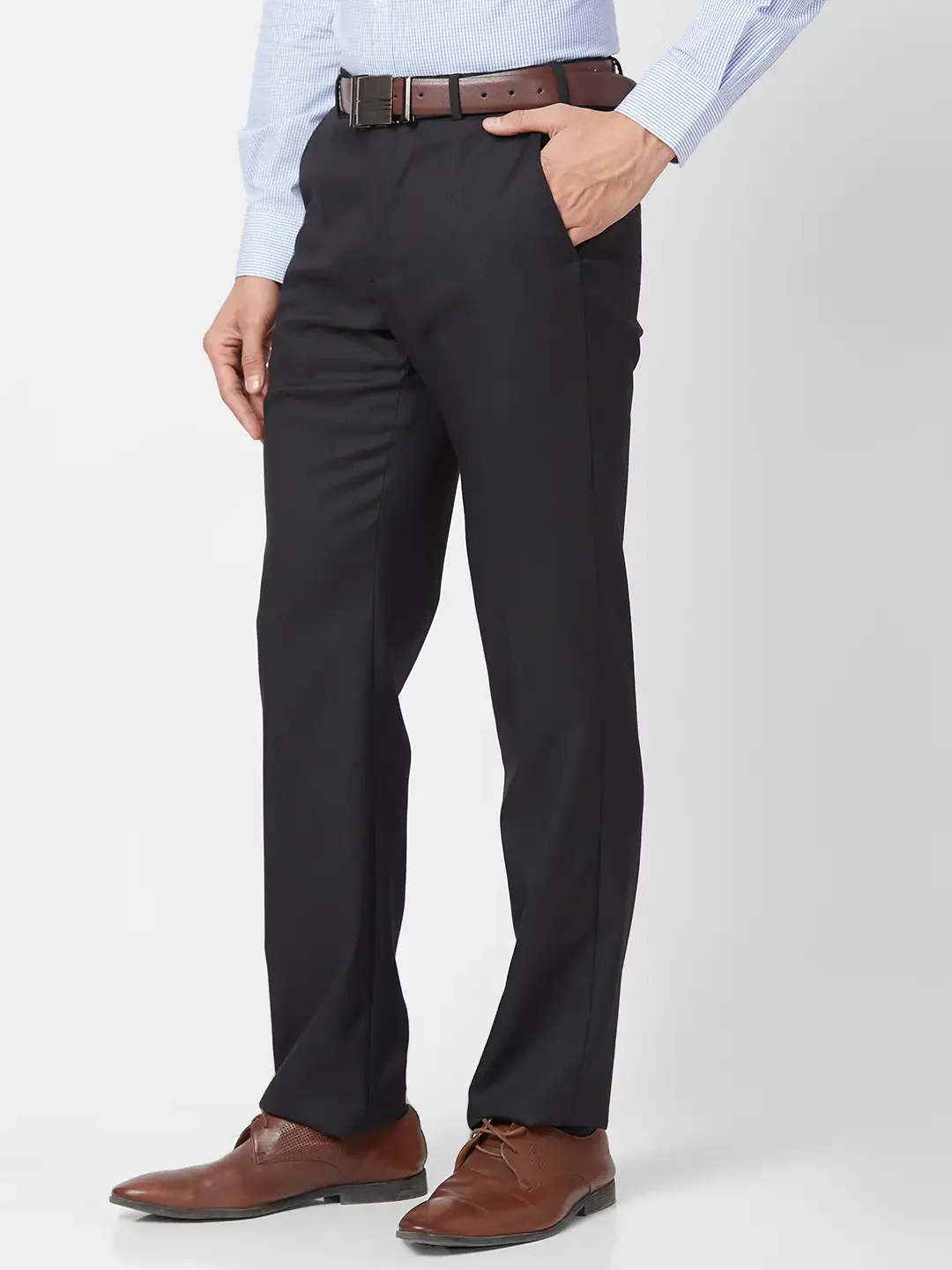 Park Avenue Men Black Checks Regular Fit Polyester Blend Trouser - Image 3