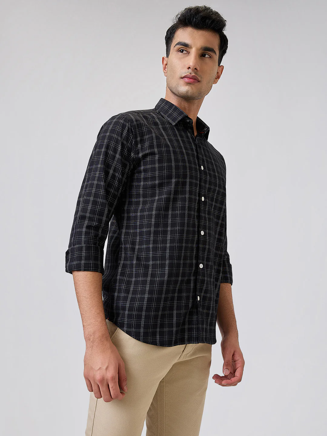Park Avenue Men Black Checks Slim Fit Cotton Blend Shirt - Image 3