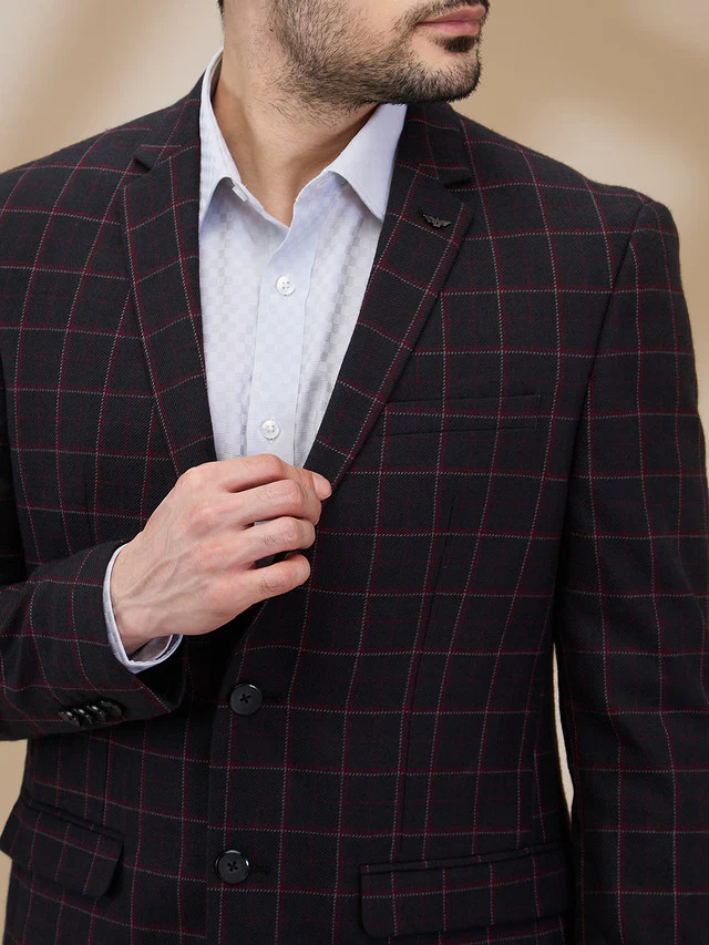 Park Avenue Men Black Checks Slim Fit Polyester Blend Blazer - Image 5