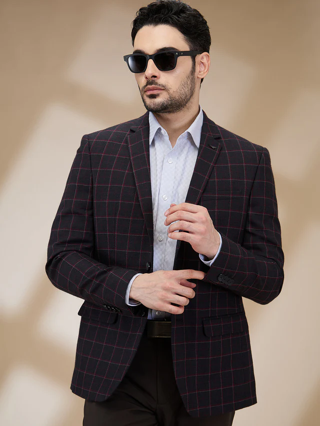 Park Avenue Men Black Checks Slim Fit Polyester Blend Blazer - Image 7