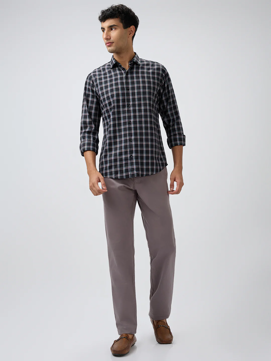 Park Avenue Men Black Checks Slim Fit Polyester Blend Casual Shirt - Image 5