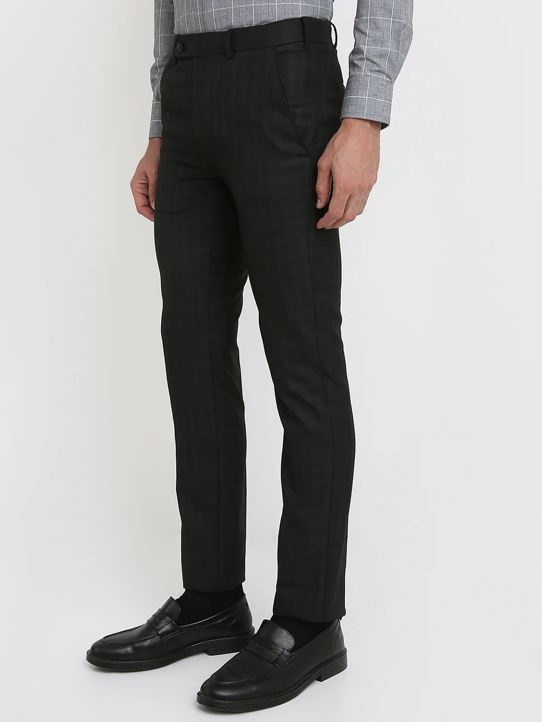 Park Avenue Men Black Checks Slim Fit Polyester Blend Trouser - Image 2