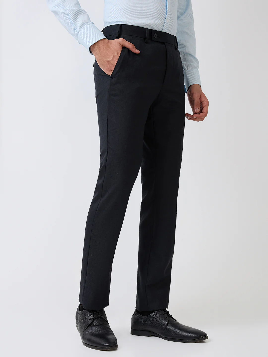 Park Avenue Men Black Checks Slim Fit Wool Blend Trouser - Image 3