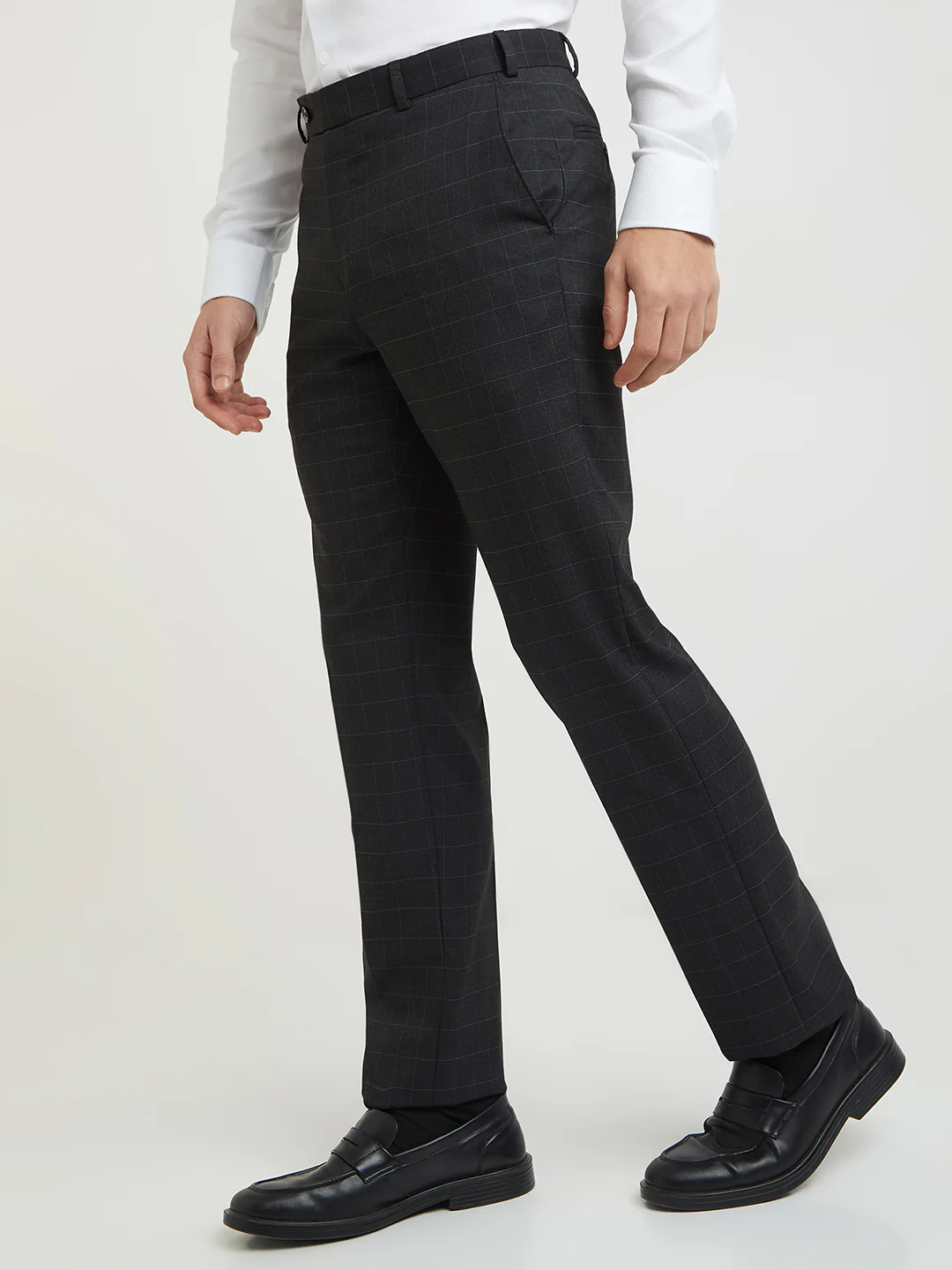 Park Avenue Men Black Checks Smart Fit Polyester Blend Trouser - Image 3