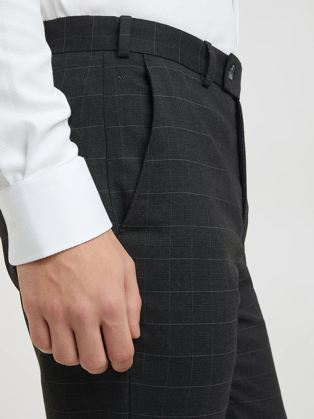 Park Avenue Men Black Checks Smart Fit Polyester Blend Trouser - Image 6