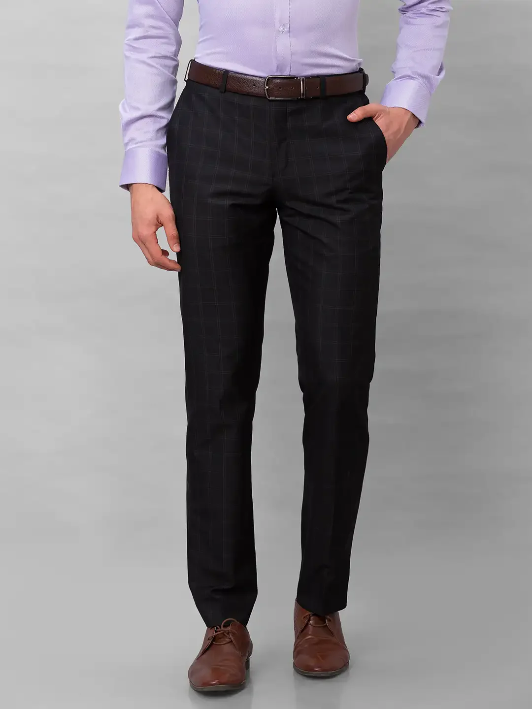 Park Avenue Men Black Checks Smart Fit Polyester Blend Trousers