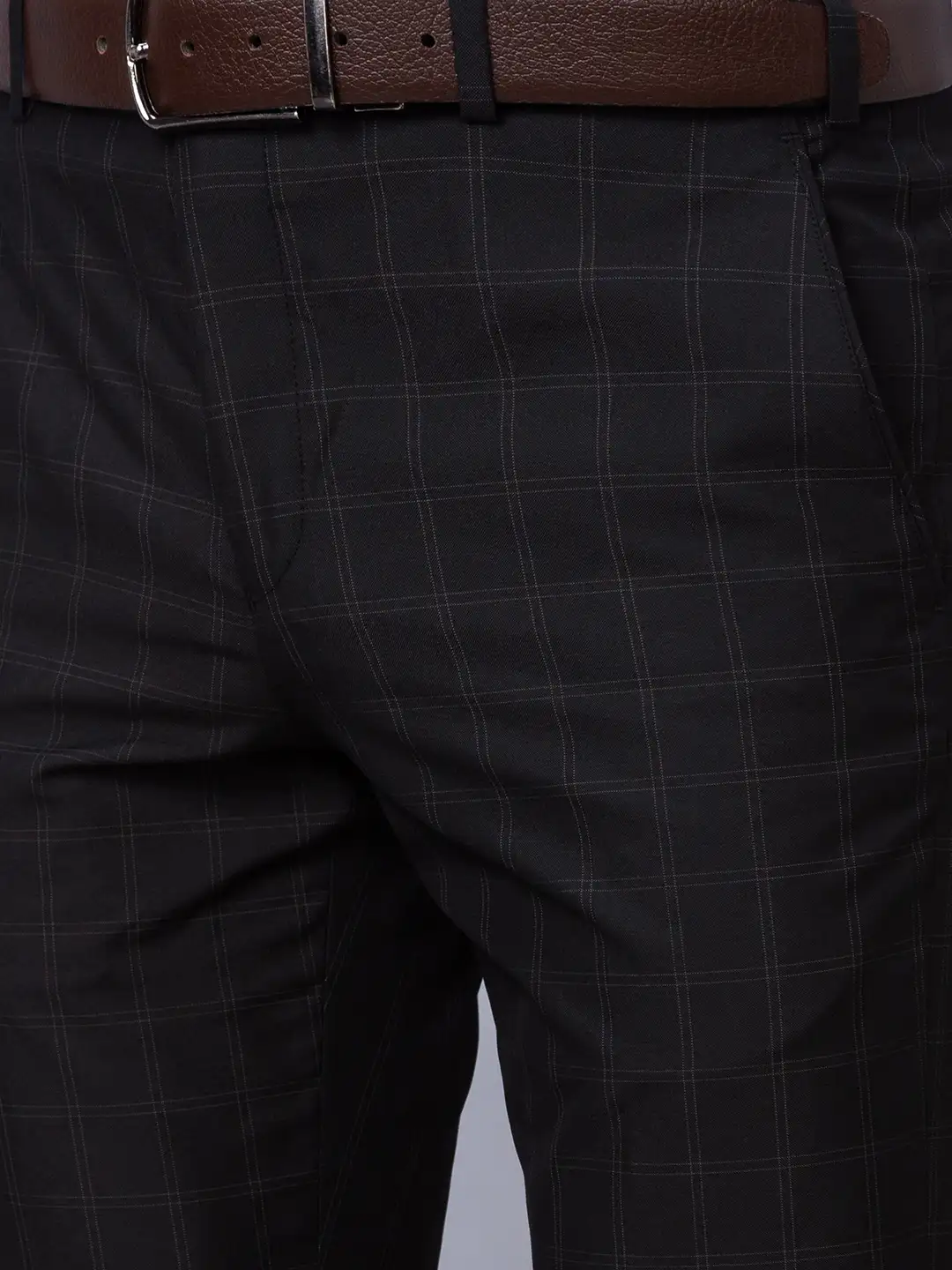 Park Avenue Men Black Checks Smart Fit Polyester Blend Trousers - Image 6
