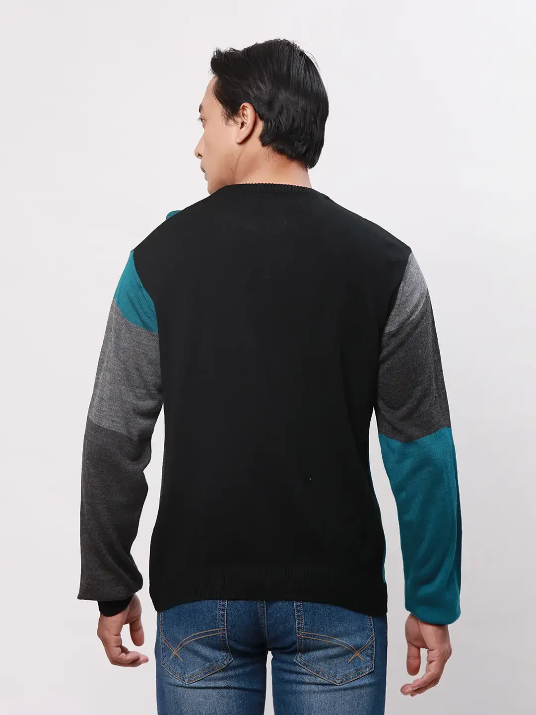 Park Avenue Men Black Colorblock Regular Acrylic Full Sleeve Pullover - Image 4