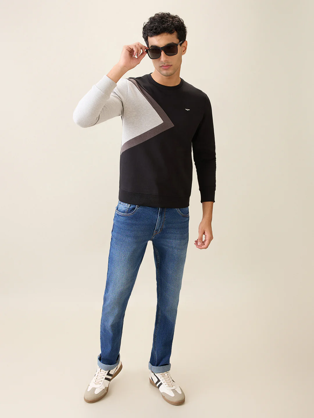 Park Avenue Men Black Cut & Sew Slim Fit Cotton Blend Crew Neck Collar Sweatshirt - Image 6