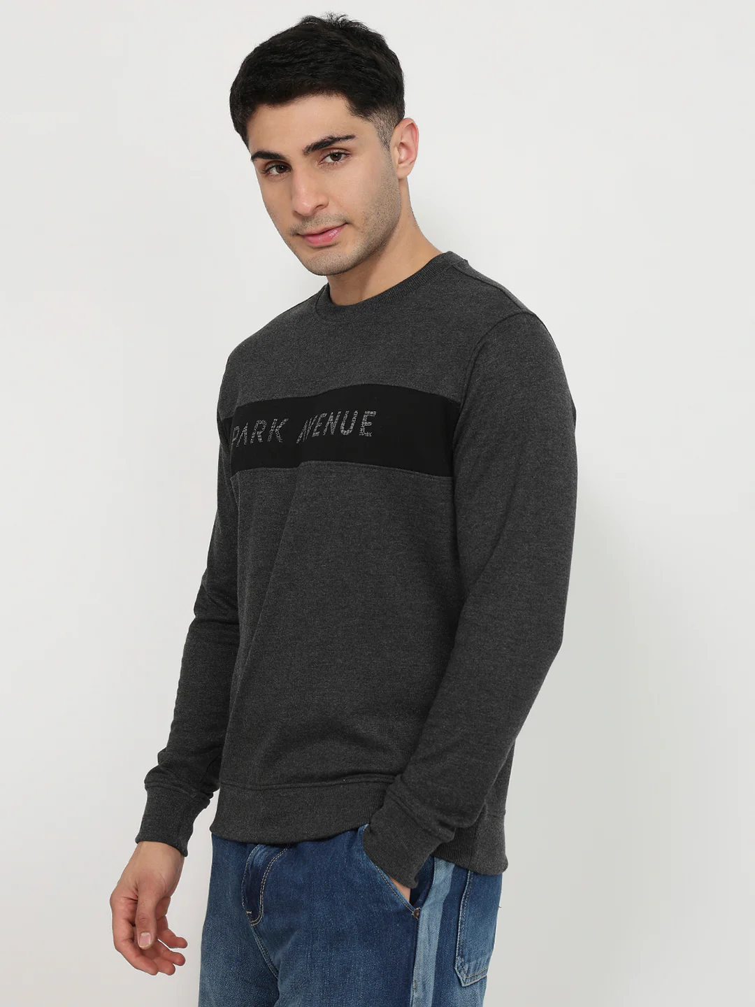 Park Avenue Men Black Cut & Sew Slim Fit Cotton Blend Sweatshirt - Image 2