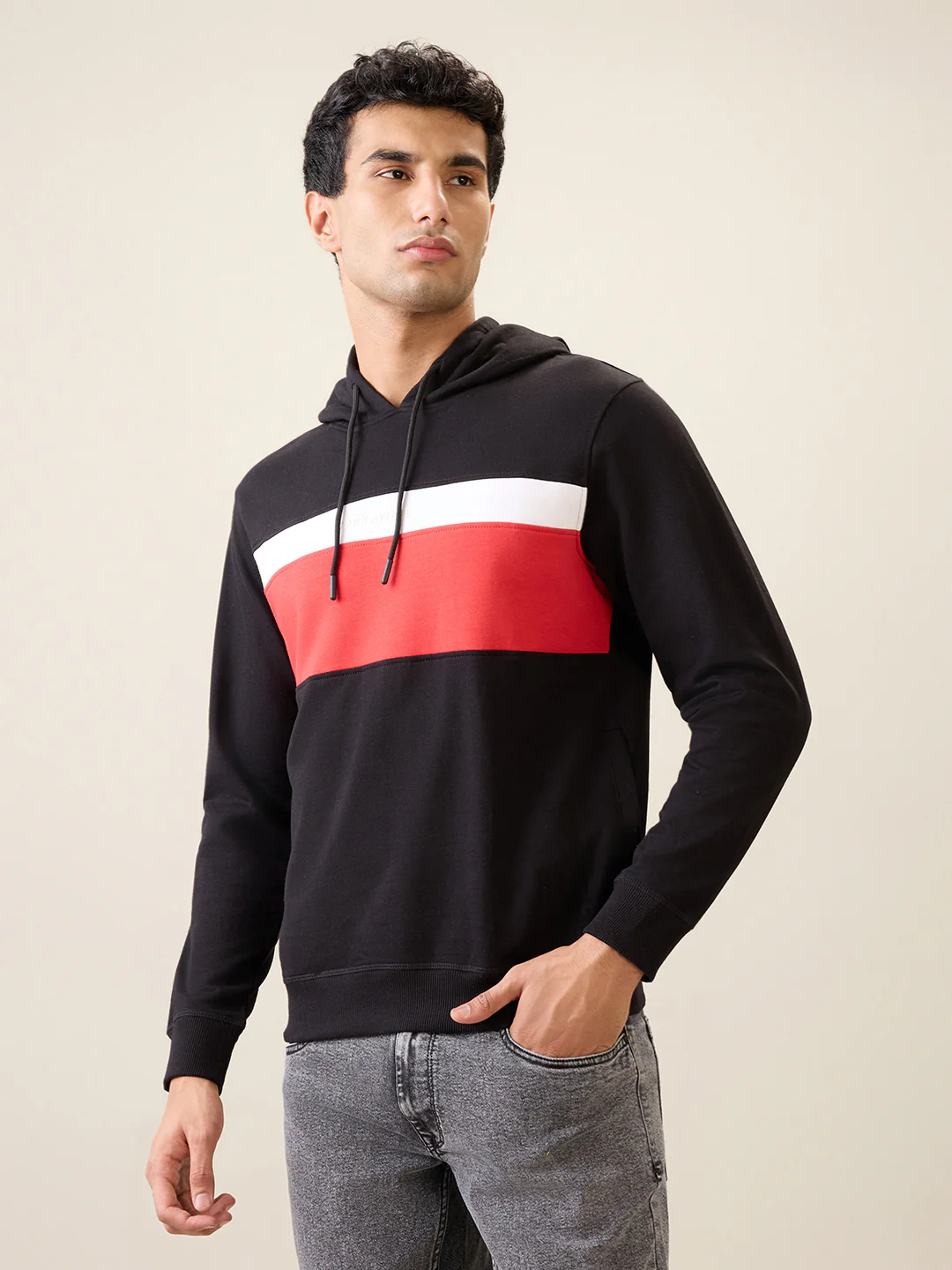 Park Avenue Men Black Cut & Sew Slim Fit Cotton Blend Sweatshirt - Image 2