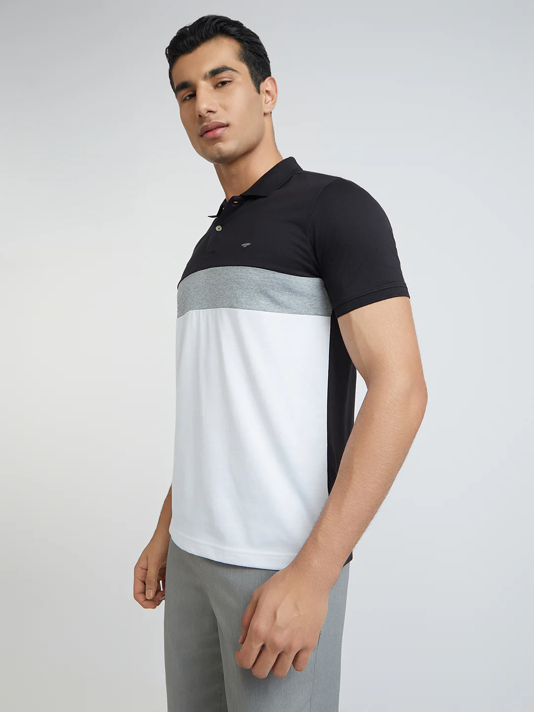 Park Avenue Men Black Cut & Sew Slim Fit Cotton Blend T-Shirt - Image 3