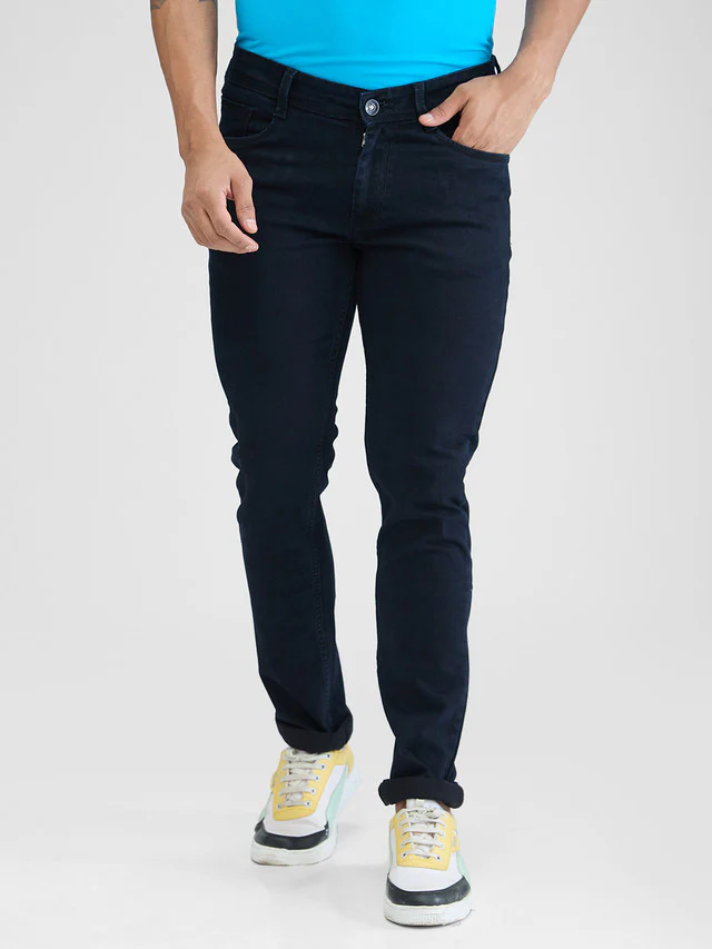 Park Avenue Men Black Dobby Ath Mod Fit Cotton Blend Jeans