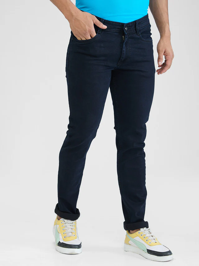 Park Avenue Men Black Dobby Ath Mod Fit Cotton Blend Jeans - Image 2