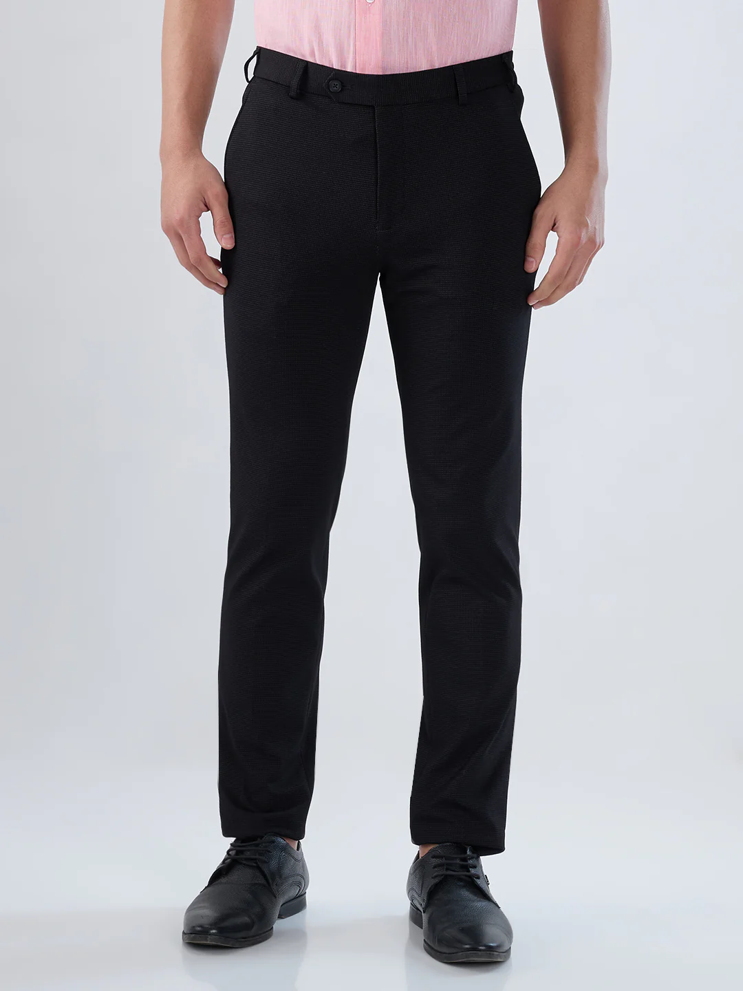 Park Avenue Men Black Dobby Slim Fit Nylon Blend Trouser