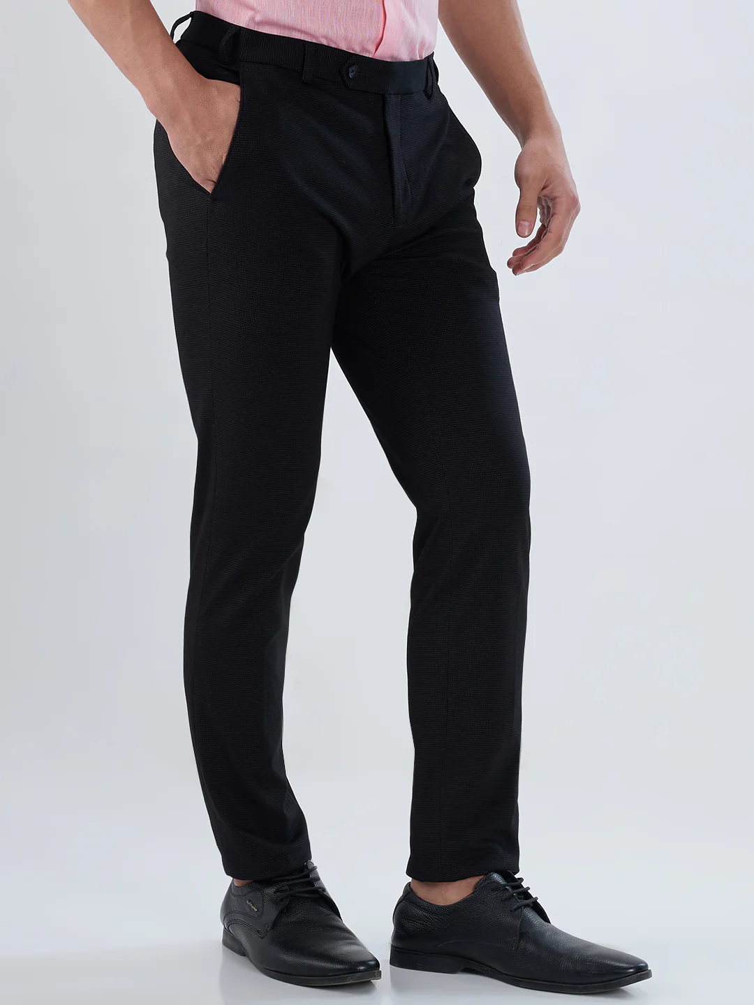 Park Avenue Men Black Dobby Slim Fit Nylon Blend Trouser - Image 2