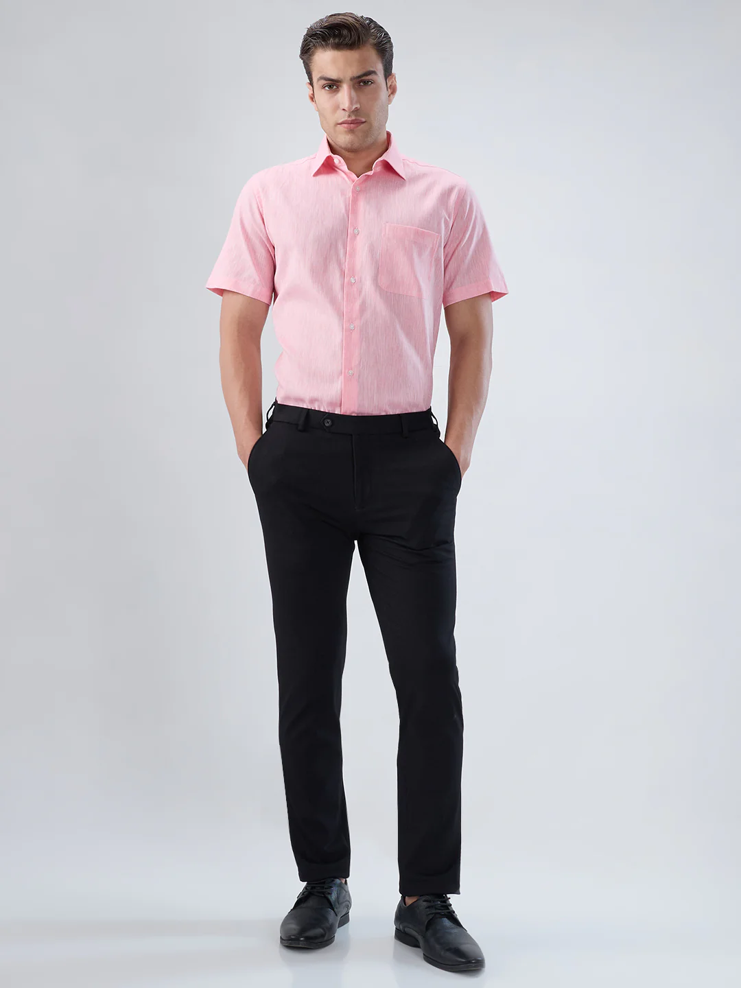Park Avenue Men Black Dobby Slim Fit Nylon Blend Trouser - Image 5