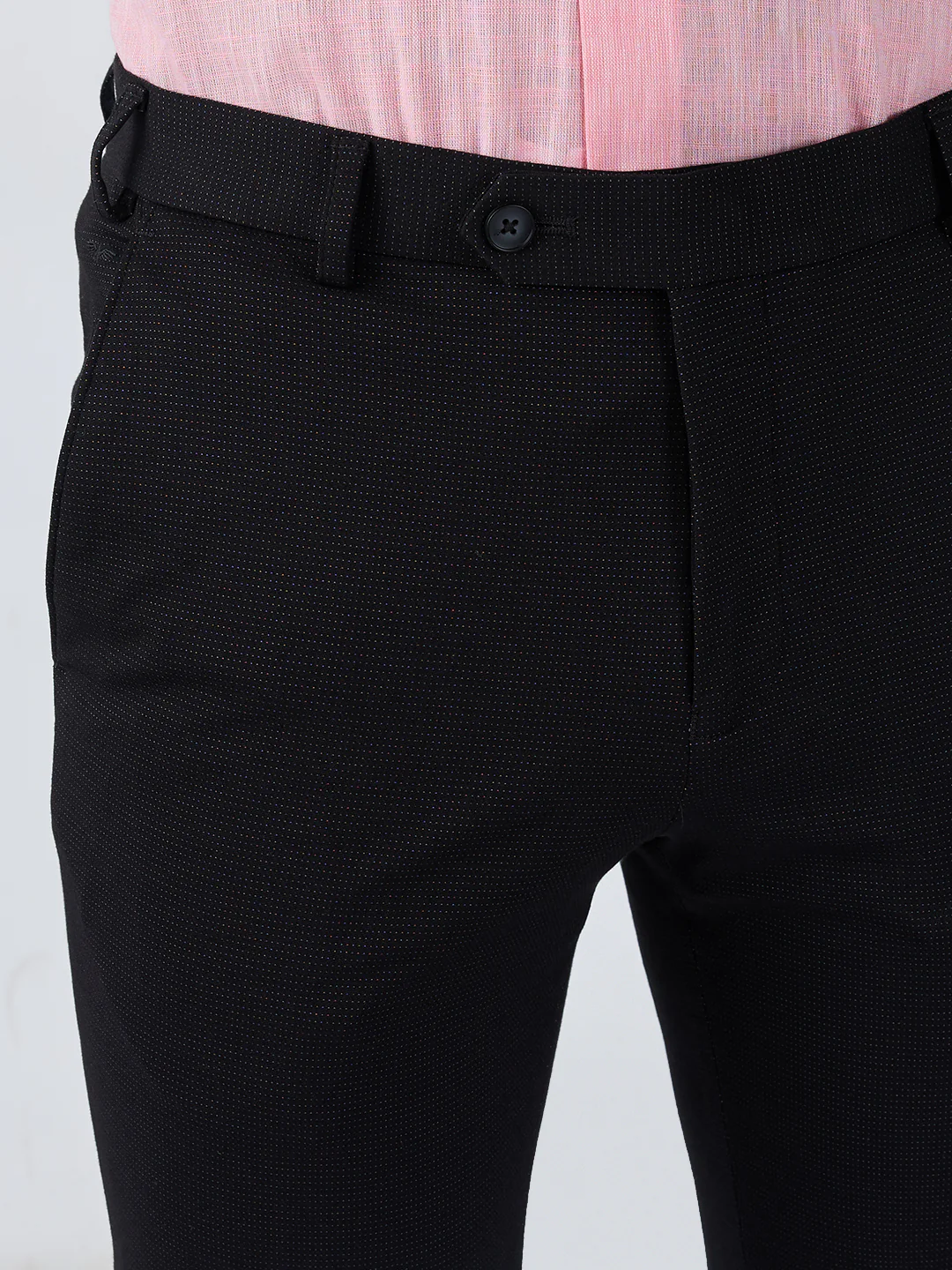 Park Avenue Men Black Dobby Slim Fit Nylon Blend Trouser - Image 6