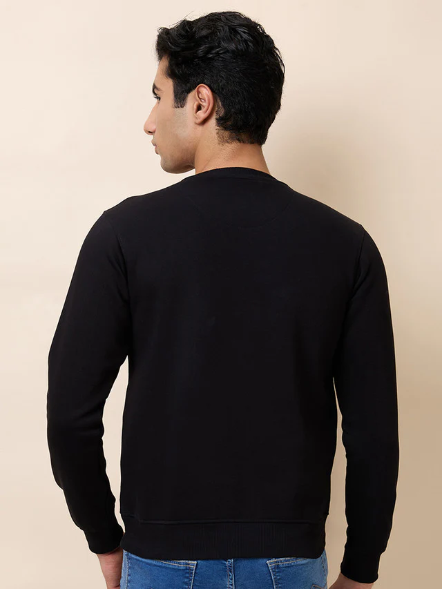 Park Avenue Men Black Grindle Fleece Slim Fit Polyester Blend Sweatshirt - Image 3