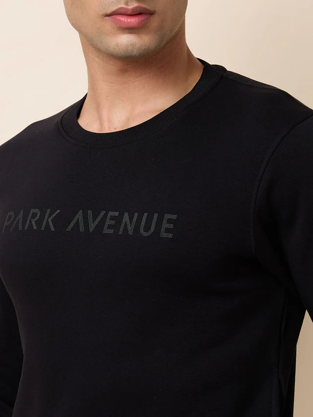 Park Avenue Men Black Grindle Fleece Slim Fit Polyester Blend Sweatshirt - Image 5