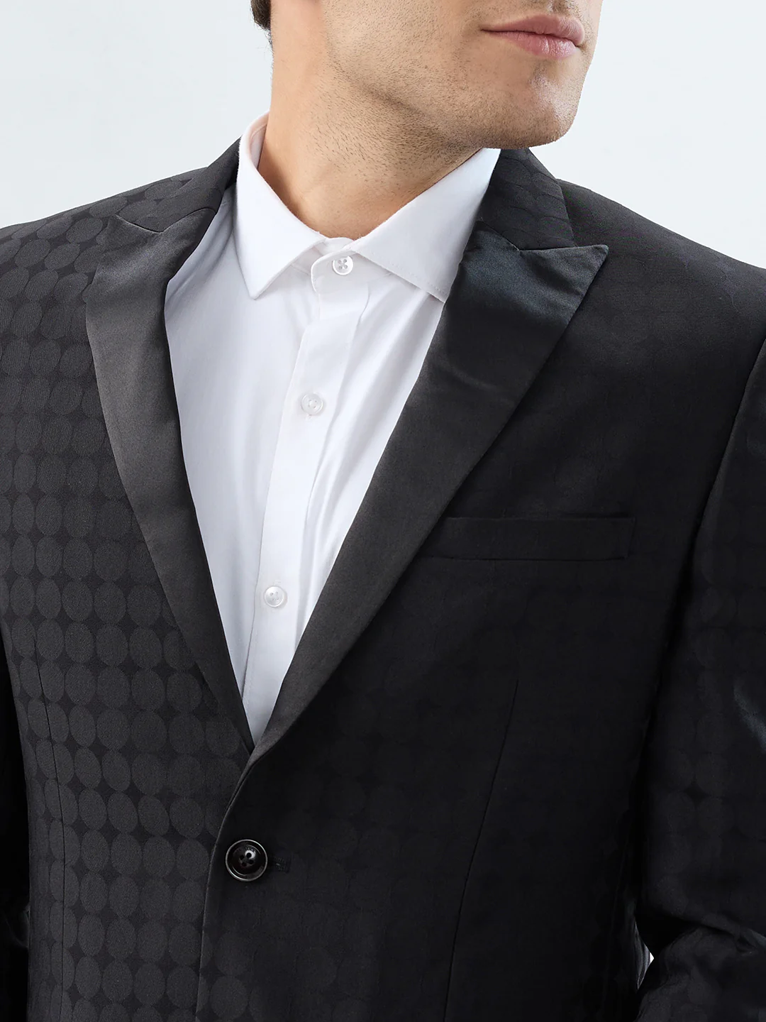 Park Avenue Men Black Jacquard Super Slim Fit Terry Blend Suit - Image 6