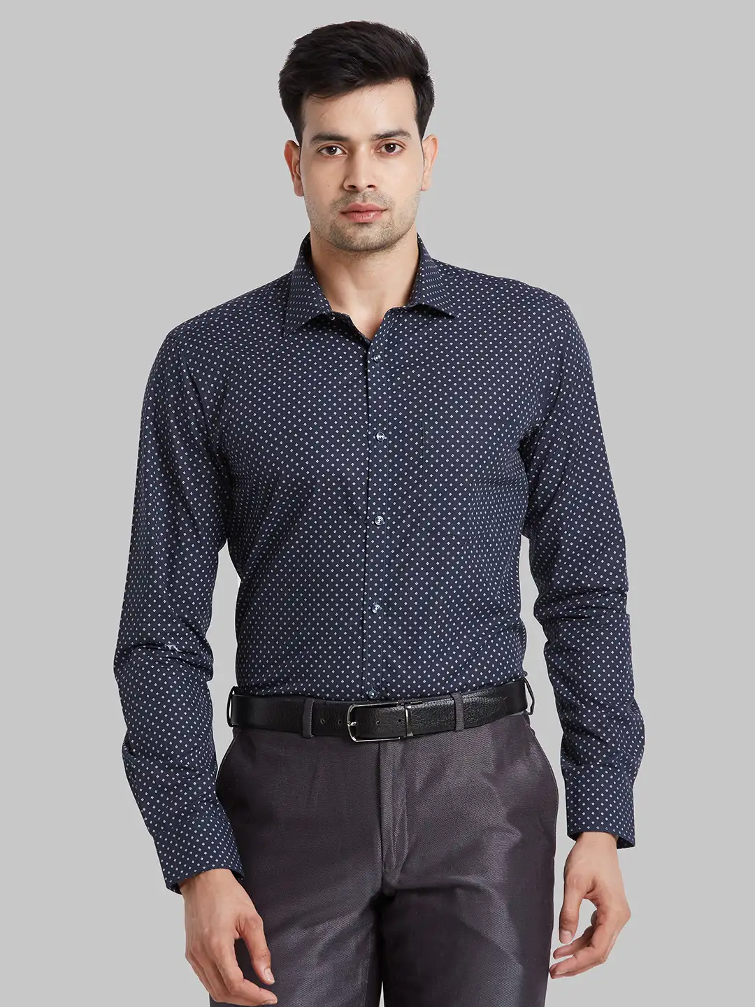 Park Avenue Men Blue Printed Slim Fit Cotton Blend Formal Shirt