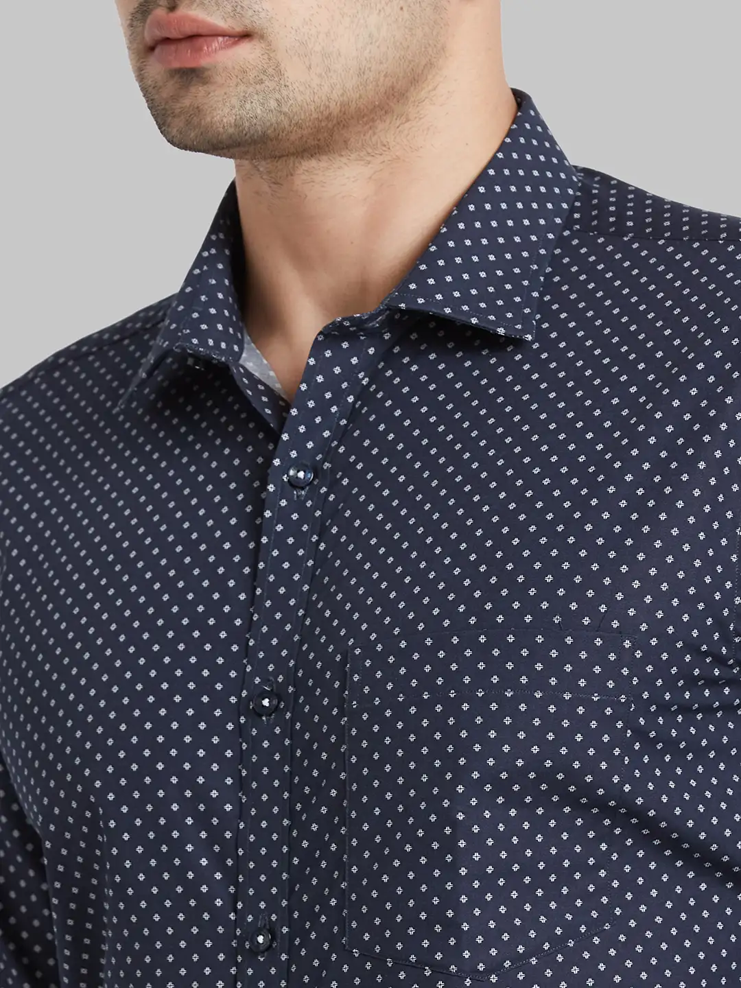 Park Avenue Men Blue Printed Slim Fit Cotton Blend Formal Shirt - Image 6