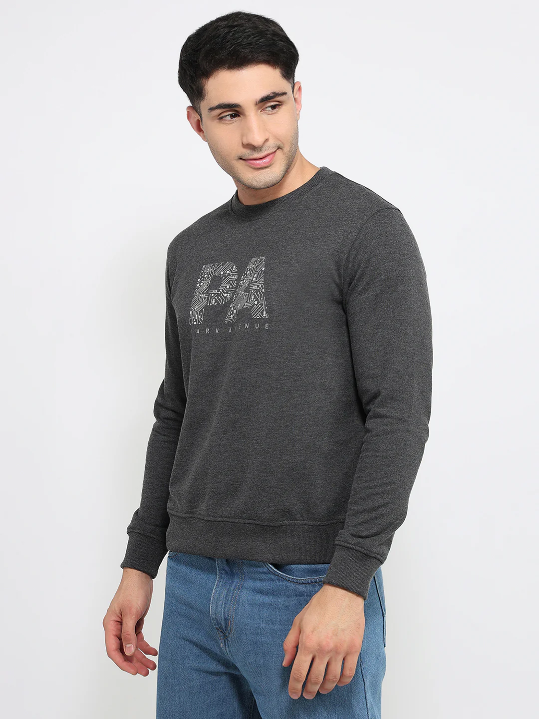 Park Avenue Men Black Print Slim Fit Cotton Blend Sweatshirt - Image 2