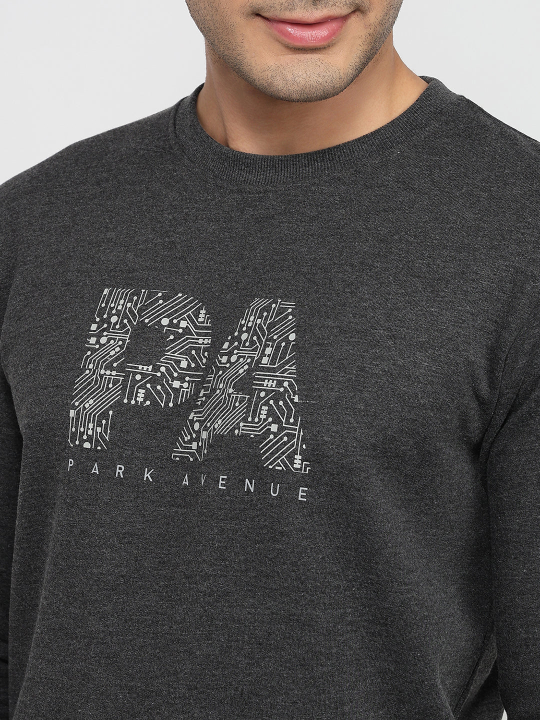 Park Avenue Men Black Print Slim Fit Cotton Blend Sweatshirt - Image 6