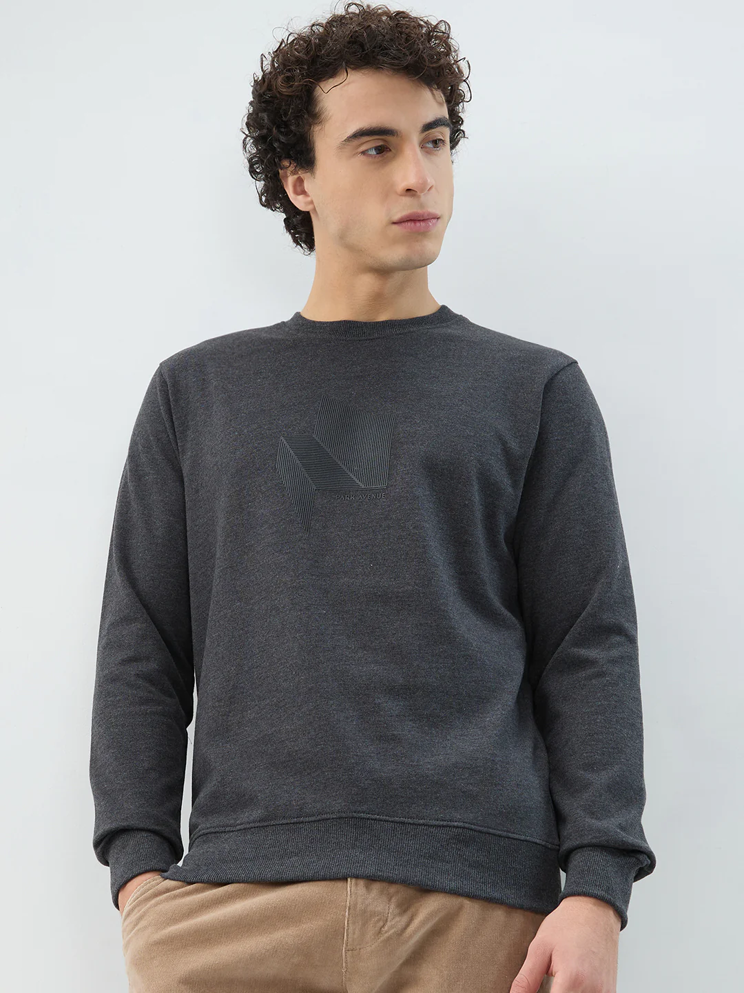 Park Avenue Men Black Print Slim Fit Cotton Blend Sweatshirt