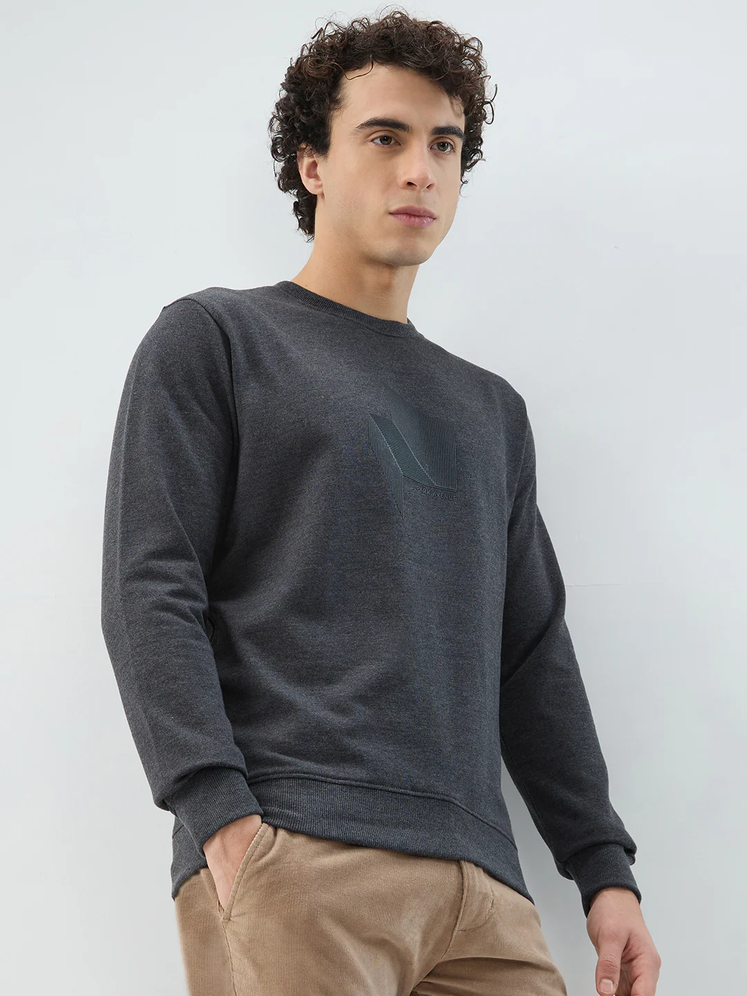 Park Avenue Men Black Print Slim Fit Cotton Blend Sweatshirt - Image 2