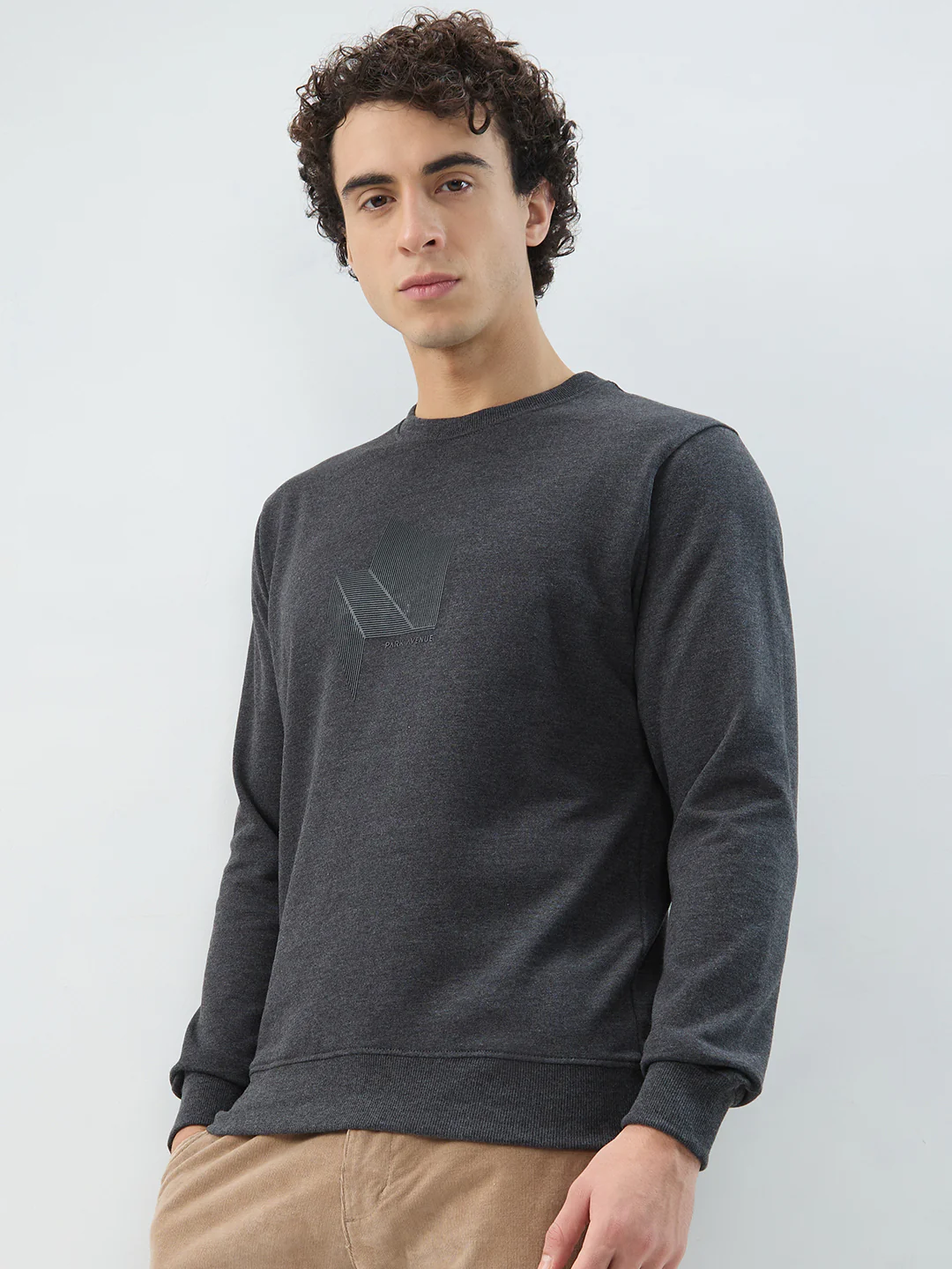 Park Avenue Men Black Print Slim Fit Cotton Blend Sweatshirt - Image 3