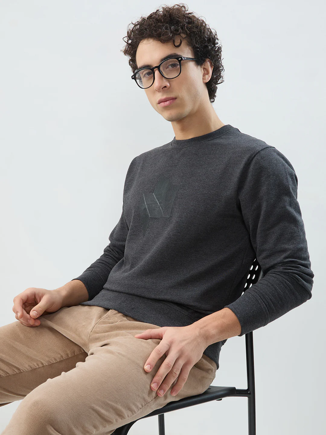 Park Avenue Men Black Print Slim Fit Cotton Blend Sweatshirt - Image 7