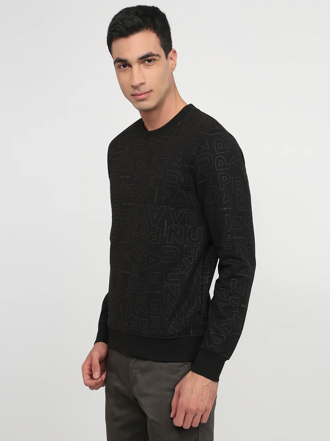 Park Avenue Men Black Print Slim Fit Cotton Blend Sweatshirt - Image 2