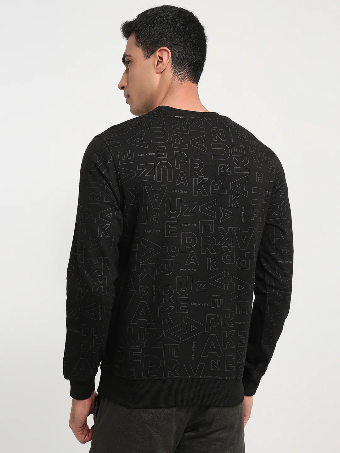 Park Avenue Men Black Print Slim Fit Cotton Blend Sweatshirt - Image 4