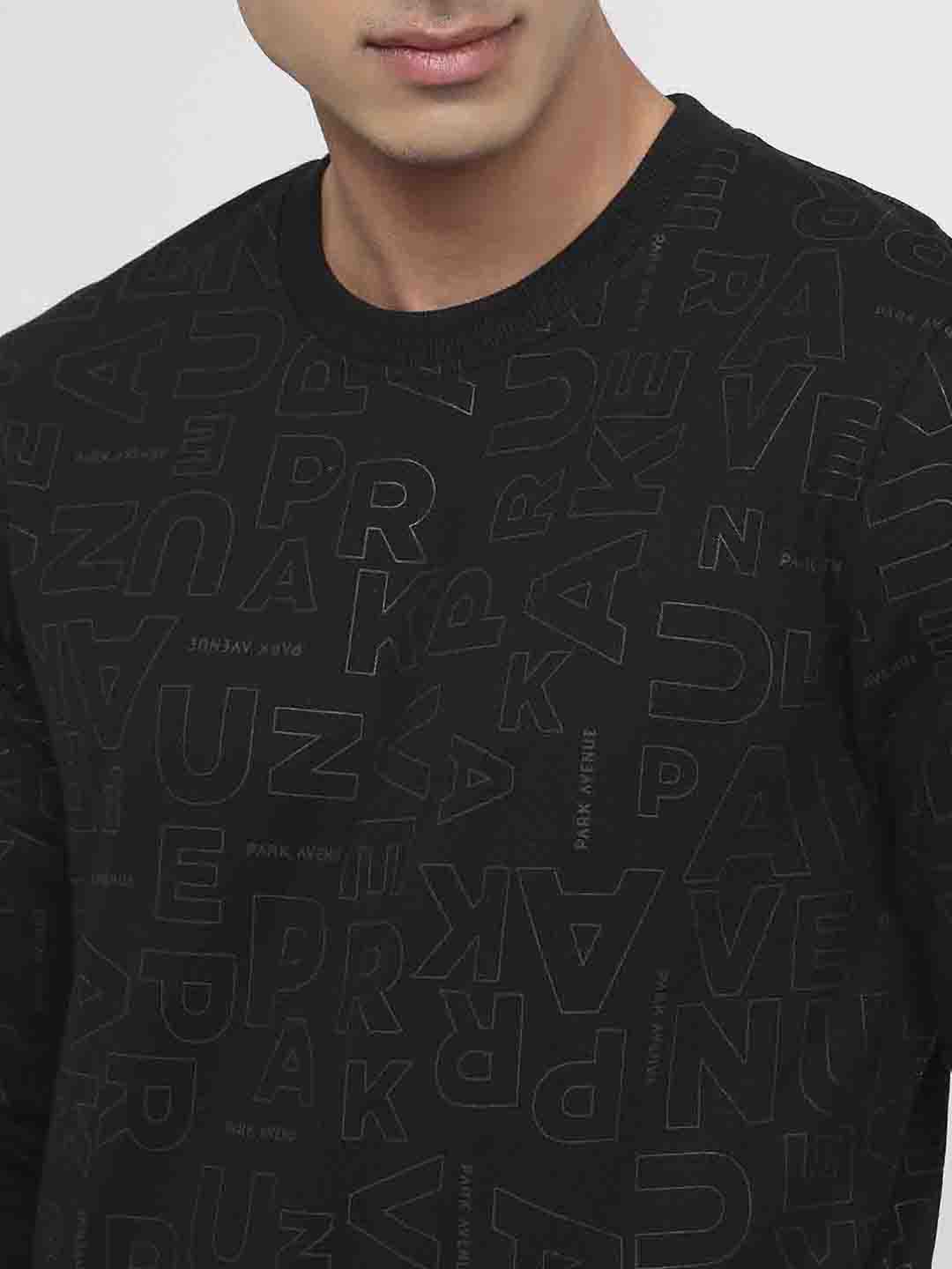 Park Avenue Men Black Print Slim Fit Cotton Blend Sweatshirt - Image 6